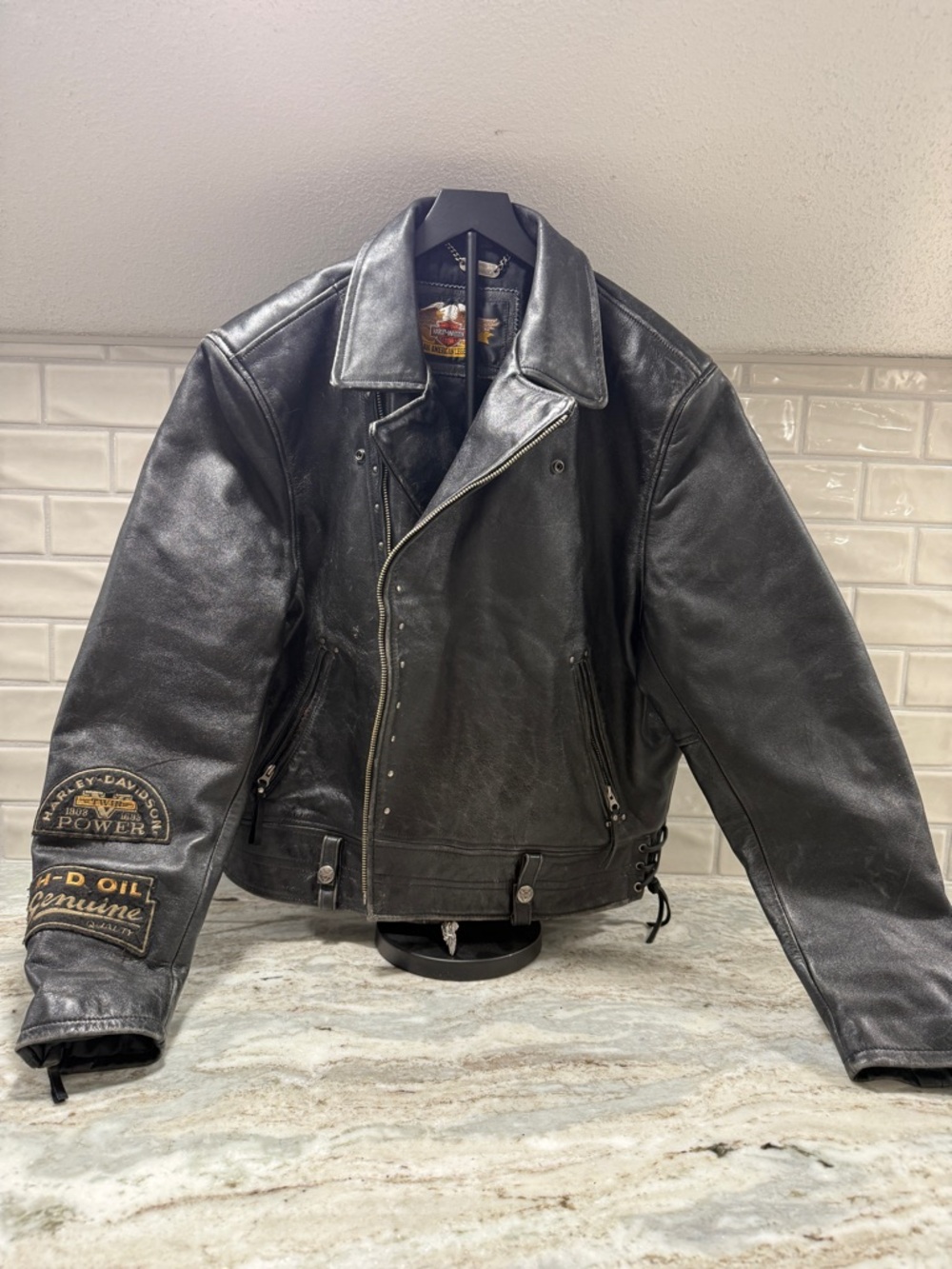 Harley-Davidson Woman’s Black Genuine Leather Moto Jacket Studded Embroidered